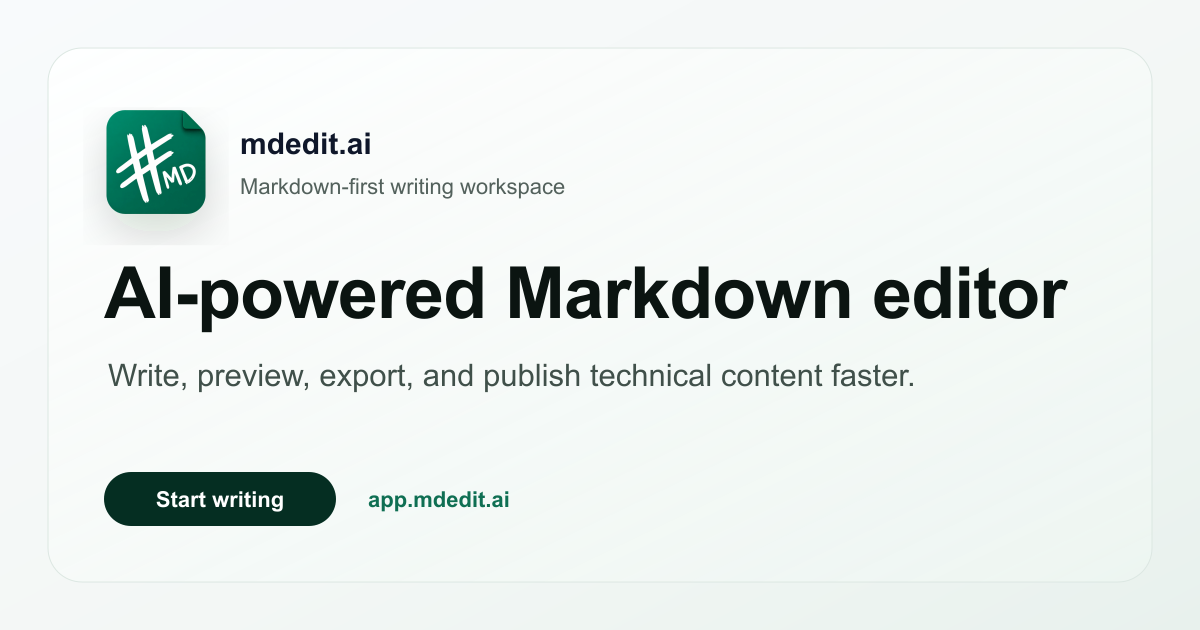 mdedit.ai product artwork describing its AI-powered Markdown editor